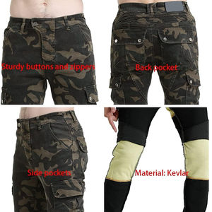 กางเกงหนังสำหรับขี่มอเตอร์ไซค์แบบกำหนดเอง ทนทานต่อการสึกหรอ สำหรับแข่งรถมอเตอร์ไซค์ พร้อมแผ่นเกราะป้องกันเข่าและสะโพกแบบถอดได้ มาตรฐาน CE สำหรับทุกเพศ ลายพราง แบบคาร์โก้ แห้งเร็ว - Product Image 3