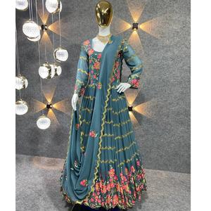 Robe de costume indien à manches longues avec broderie Georgette Pure et séquence, tenue de travail à manches longues, Anarkali Salwar, avec dupata - Product Image 1