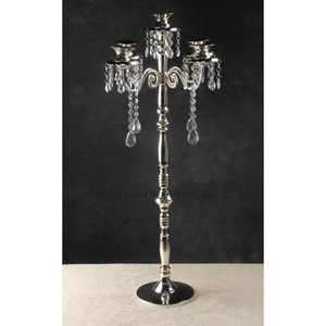 <b>Black</b> Color Powder Coated Superior Quality Metal 5 Arms <b>Candelabra</b> With Cysrtal Beaded Unique Designer Wedding Decor Supplies - Product Image 4