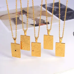 Impermeable joyería personalizada 18K oro Tarot tarjeta collar único <span class=keywords><strong>acuario</strong></span> corazón Leo <span class=keywords><strong>sol</strong></span> ojo patrón Zodiaco Tarot Collar para mujer - Product Image 1