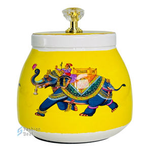 Pichwai Boîte de bocal de fruits secs imprimée avec couvercle en métal martelé de 4 pouces pour le stockage des aliments de cuisine Idéal pour chaque cadeau de retour d'occasion - Product Image 3