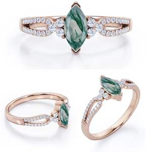 แหวนเงิน925สลักลาย1.45กะรัตมาร์คีสสีเขียวตัดมอสอาเกตโมอิสสำหรับงานปาร์ตี้ - Product Image 3