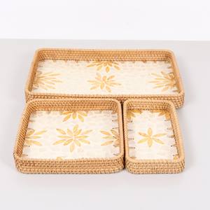 Plateau de service rectangulaire en nacre et rotin, motif floral, vente en gros pour l'hôtellerie, le stockage, les aliments et les boissons - Product Image 2