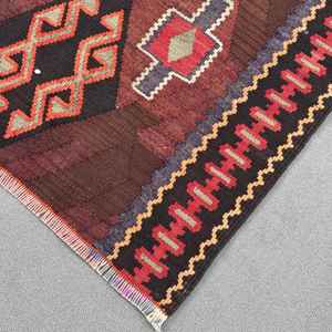 2.8x12.5 ft Vintage <b>Runner</b> Rug, Brown <b>Red</b> Turkish Plants & trees Wool Rug - Product Image 4