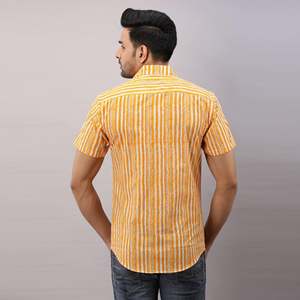 Yellow Striped Cotton Dress <b>Shirt</b> for Men Breathable & 100% Cotton ODM Supply Sizing 6XL & XL - Product Image 5