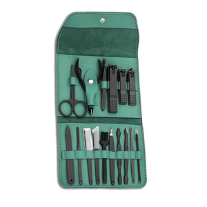 ชุดกรรไกรตัดเล็บสแตนเลส4-in-1เคลือบสีดำใบมีดทนทานบรรจุหนังสีเขียวสำหรับผู้ชายและผู้หญิง - Product Image 1
