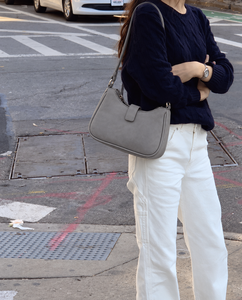 Gray PU <b>Leather</b> Messenger Bag Women Crossbody Shoulder Handbag Curved Tote <b>Purse</b> for Daily Use - Product Image 5
