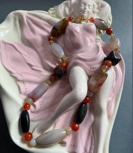 Trendy Vintage Agate <b>Necklace</b>, Multi Colour Stone <b>Bead</b> <b>Necklace</b>, Stone <b>Necklace</b> <b>Necklace</b>, Fringe Beaded Bandana - Product Image 2
