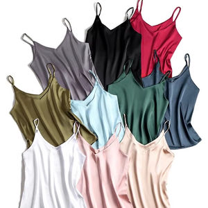 2025 Spaghetti Strap <b>Top</b> Women Halter V Neck Basic White Cami <b>Sleeveless</b> Satin Silk Tank <b>Tops</b> Women's <b>Summer</b> - Product Image 1