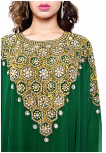 Robe de soirée longue élégante pour femme, style cocktail modeste, avec broderies de sequins, cristaux, perles et perles de rocaille, en crêpe antistatique - Product Image 4