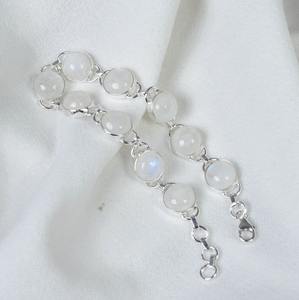 Bracelet en argent sterling avec pierre de lune arc-en-ciel, fait à la main, réglable, bijoux en pierres précieuses rondes, cadeaux élégants pour femmes - Product Image 4