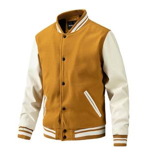 Veste universitaire en coton personnalisée, coupe ajustée, manches en cuir, broderie, veste Leetrman, coupe régulière, vestes pour hommes - Product Image 3