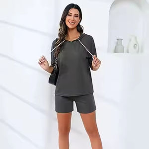 Conjunto de 2 piezas para mujer, transpirable, 100%, Material de algodón, ligero, estampado de logotipo personalizado, conjunto sólido para mujer - Product Image 4