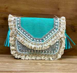 Sac à main bohème fait main, sac ethnique multifonctionnel pour les fêtes, les mariages, les soirées, accessoire cadeau pour femmes - Product Image 1