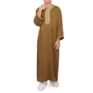 Custom Hot Selling Plus Size <b>Thermal</b> Embroidery Arabic <b>Men's</b> Islamic Thobe Caftan with Pocket Long Sleeve 100% Cotton - Product Image 6