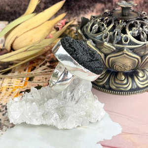 Anillo de diamante Herkimer de moldavita cruda, joyería de piedras preciosas de declaración de plata esterlina para ella - Product Image 2