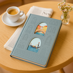 LABON estilo <span class=keywords><strong>Venecia</strong></span> ventana grabada con láser diario PU Tapa dura diseño OEM cuaderno personalizado Tema de viaje - Product Image 5