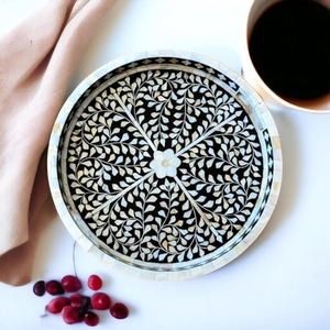 Bandeja para servir con incrustaciones de hueso, bandeja para servir con incrustaciones de hueso de arte Floral decorativa hecha a mano para una decoración elegante del hogar a precio barato - Product Image 2