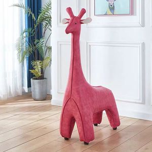 Giraffe-Shaped <b>Animal</b> <b>Stool</b> with Wooden Frame & Tech Leather Upholstery, 5 Colors Optional (Orange/Yellow/Blue/Pink/Green) - Product Image 2