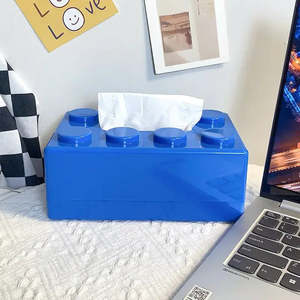 Boîte à mouchoirs de style LEGO, design cartoon, en plastique, avec matériaux en laiton et en tissu - Product Image 2