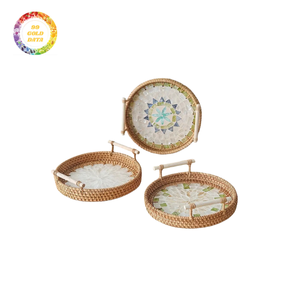 Plateau décoratif en nacre en rotin fait à la main pour table basse, plateau de service de luxe en incrustation de coquillages du Vietnam - Product Image 1