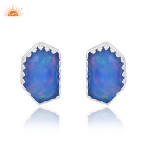 ต่างหูเงินแท้ 925 ประดับพลอยโอปอลสีน้ำเงินออโรร่า ทันสมัย จากผู้ผลิตเครื่องประดับ - Product Image 1