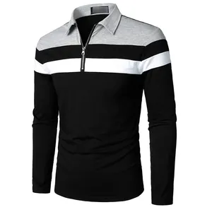 Polo personalizable para hombre, camiseta blanca con cremallera en contraste, cómoda y transpirable, hombros a rayas sólidas, diseño de logotipo personalizado - Product Image 3