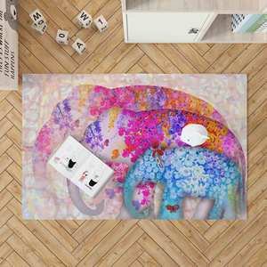 Tapis imprimé avec trois éléphants floraux colorés - Doux, personnalisé, design animal, tapis en chenille - Product Image 2