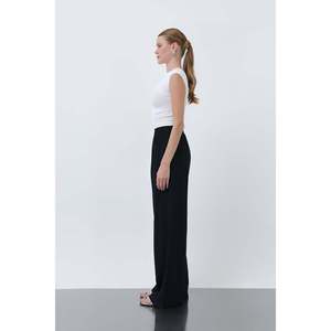 Puane Women's Elastic Waist Wide Leg <b>Flowy</b> Trousers - Comfortable, Versatile, and Stylish for Casual or Elegant Outfits, Navy - Product Image 3