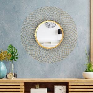 Atractivo diseño elegante hoja dorada pared espejo de tamaño personalizado forma redonda para el hogar restaurantes habitación baño espejo montado en la pared - Product Image 6