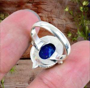 Bague d'éternité en vermeil en argent sterling 925 faite à la main Design classique unique en Lapis Lazuli taillé ovale naturel - Product Image 4