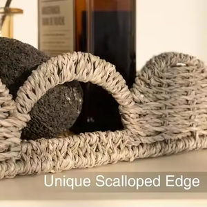 Cesta Rectangular Rústica de Seagrass para Bebé con Borde Festoneado, Bandeja Decorativa Tejida a Mano para Mesa de Centro, Venta al por Mayor - Product Image 2