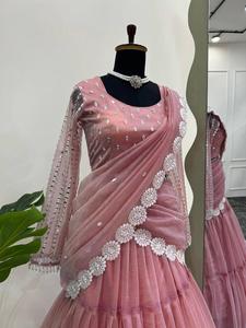 Neuer Designer exklusivster Twill Organza Faden mit Sequenz Stickerei Arbeit Lehenga <span class=keywords><strong>Saree</strong></span> Rüschen drapiert <span class=keywords><strong>Saree</strong></span> für Frauen - Product Image 5