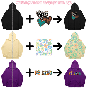 Venta al por mayor Oem Custom Blank Hoodie Custom Logo Plain Full Face Zip Up Hoodie - Product Image 2