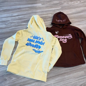 Ensemble de sweats à capuche imprimés graphiques pour hommes, streetwear, pull décontracté, design audacieux avec lettres, sweat en molleton de coton jaune et marron - Product Image 1