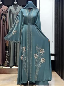 2026 Best Luxury Sequined Abaya with Flared Hem and Handmade Crystal Stone Work Modest Muslim Women's Evening Party Abaya - Product Image 6
