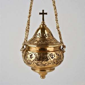 Encensoir en métal orné de fumée divine LumenFume Brûleur d'encens d'église traditionnelle avec chaîne en laiton poli vintage - Product Image 4