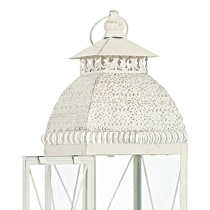 Tall <b>White</b> Metal Lantern with Decorative Dome Top Vintage Candle Holder Glass Panel Lantern for Home Wedding Garden Decor - Product Image 4