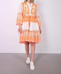 Robe midi bohème en organza brodée de perles et de motifs Paisley, taille unique 36-44, longueur ras du sol, manches lanternes, décorée de pompons, pour soirée - Product Image 5