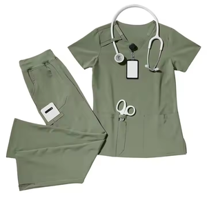 2025 recién actualizado tejido elástico manga corta con cuello en V mujeres Scrub Set quirúrgico Hospital uniforme enfermera conjuntos de uniformes - Product Image 2