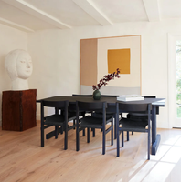 Chaises de salle à manger sans accoudoirs en bois massif antique rustique vintage avec siège en cuir noir pour salle à manger, bureau à domicile, meubles de maison