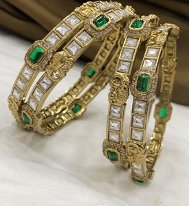 Design exclusif finition dorée avec des pierres Look deux ensembles de bracelets Bracelets ouvrables élégants pour les femmes pour les vêtements de mariage - Product Image 3