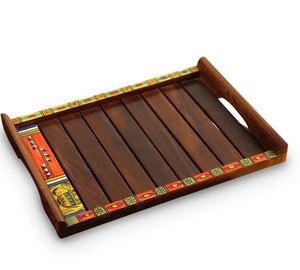 Pinturas y tablones Madhubani, bandejas anidadas pintadas a mano en madera de Sheesham, bandeja redonda de madera, granja y centro de mesa Vintage - Product Image 6