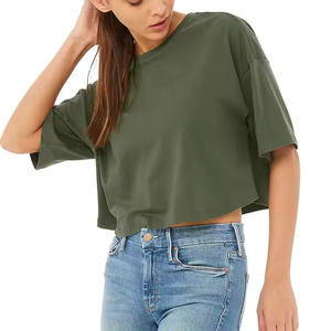 Camiseta azul marino de diseño personalizado para mujer, mezcla de algodón con cuello redondo transpirable sólido y material de poliéster, ropa nueva - Product Image 1