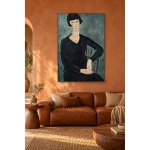 Fida Modigliani Femme assise en robe noire Impression sur toile - Product Image 2