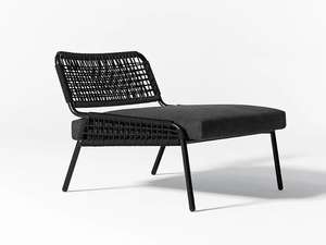 Chaise longue moderne du milieu du siècle: cadre en bois massif, large sangle grise tissée et coussin de siège durable - Product Image 5