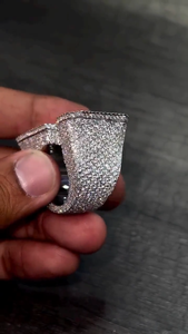 Iced Out Round And Baguette Cut VVS Moissanite Diamond Sparkling 925 Sterling <b>Silver</b> Rhodium Plated Hip Hop <b>Statement</b> <b>Ring</b> - Product Image 3