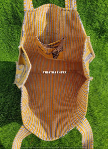 Logo personnalisable Style Boho écologique Yoga plage fourre-tout 100% coton matelassé empreinte de main Floral matelassé épaule Patch pour - Product Image 5