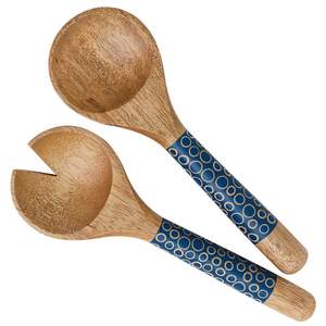 Unique Enamel Print Mango Wood Salad Server Set Elegant Home Restaurant Tableware Decoration <b>Flatware</b> for Weddings - Product Image 2