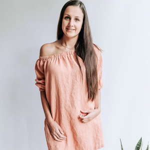 Vestido de lino con hombros descubiertos 'Brigitte', vestido de lino con hombros descubiertos, vestido con hombros descubiertos, vestido Bardot con tirantes - Product Image 1